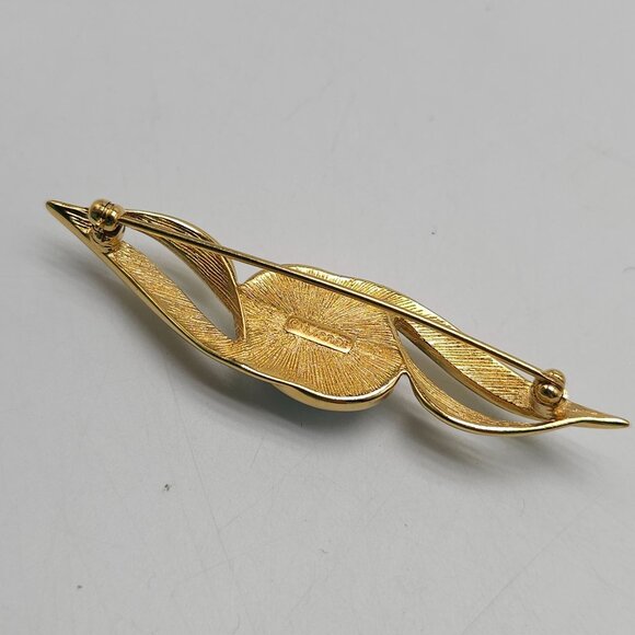 Monet Gold Tone Brooch With White Cabochon Oval Center Abstract Design - Picture 3 of 5